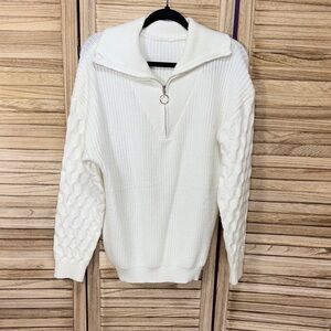 Akewei Cream White Textured Long Sleeve Knit Sweater Size M